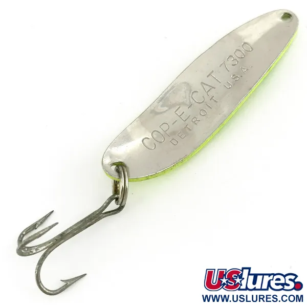 Vintage  Eppinger Dardevle Cop-E-Cat 7300 UV, 1/3oz Chartreuse / Nickel fishing spoon #15743