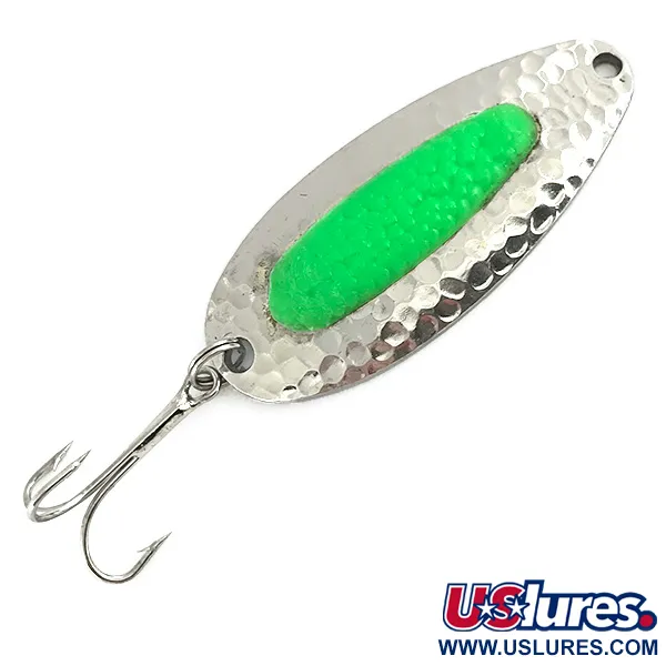 Vintage   Blue Fox Pixee UV, 3/4oz Hammered Nickel / Green fishing spoon #7301