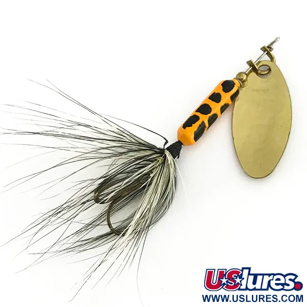 Vintage  Yakima Bait Worden’s Original Rooster Tail, 1/8oz Gold / Black / Yellow spinning lure #7415