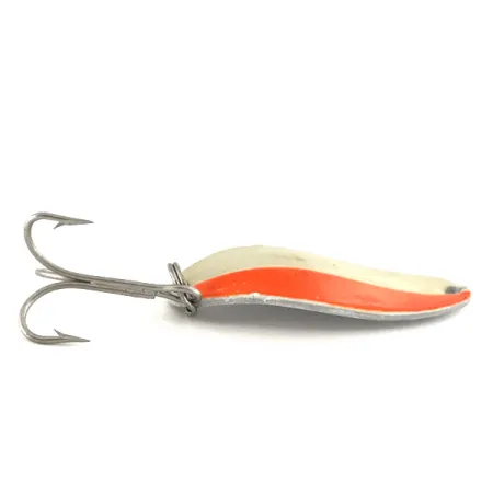 Vintage TODDCO Main liner Glow UV, 2/5oz Red / White / Nickel Glow in Dark, UV Fluorescent fishing spoon #7451