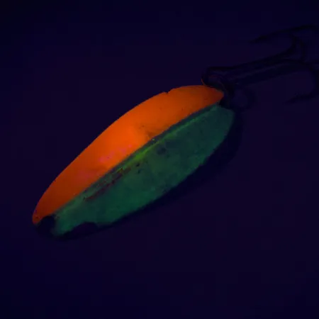 Vintage TODDCO Main liner Glow UV, 2/5oz Red / White / Nickel Glow in Dark, UV Fluorescent fishing spoon #7451