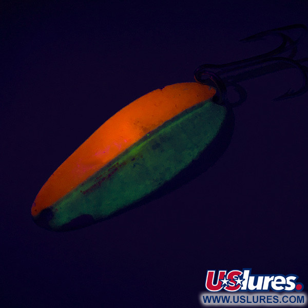Vintage   Main liner Glow UV, 2/5oz Red / White / Nickel Glow in Dark, UV Fluorescent fishing spoon #7451