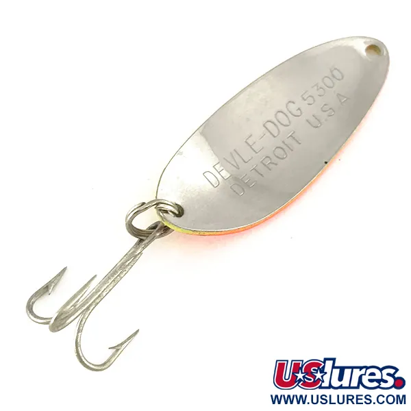  Eppinger Dardevle Devle Dog 5300 UV, 1/3oz Yellow / Orange / Nickel fishing spoon #7453