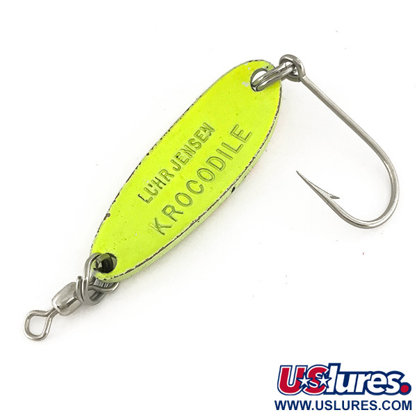  Luhr Jensen Krocodile UV, 1/3oz Chartreuse / Red fishing spoon #7484