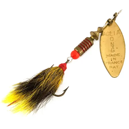 Vintage Mepps Aglia Long 2 Dressed (squirrel tail), 1/4oz Brass spinning lure #7531