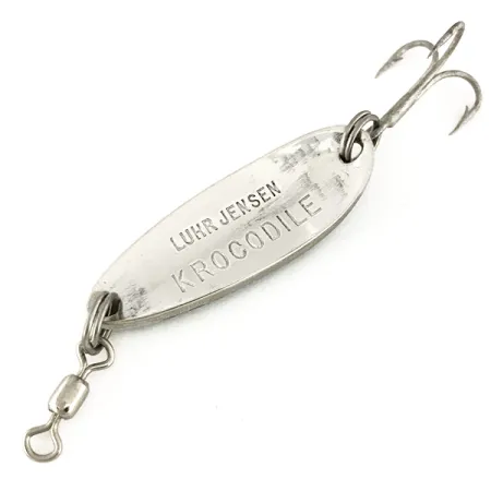 Vintage Luhr Jensen Krocodile, 1/3oz White / Blue / Nickel fishing spoon #7543