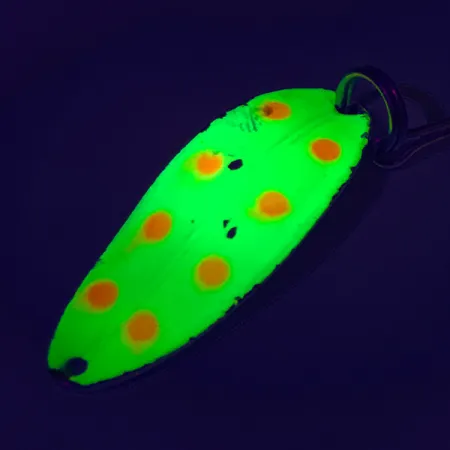 Vintage TODDCO Main liner UV, 2/5oz Yellow / Red / Nickel fishing spoon #7555