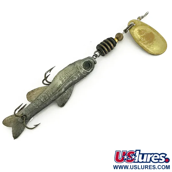 Vintage   Vintage Mepps 1 Comet Mino (with soft bait) 1970s, 3/16oz Brass spinning lure #7561