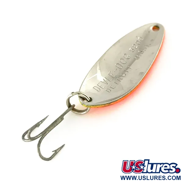 Vintage  Eppinger Dardevle Devle Dog 5200 UV, 1/4oz Yellow / Orange / Nickel fishing spoon #7564