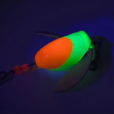 Vintage Yakima Bait Spin-n-Glo UV, 1/4oz Orange / Chartreuse spinning lure #7584