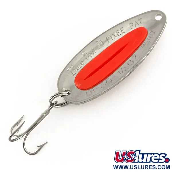 Vintage   Blue Fox Pixee UV, 1/2oz Hammered Nickel / Red fishing spoon #7610