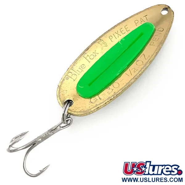 Vintage   Blue Fox Pixee UV, 1/2oz Gold / Green fishing spoon #7612