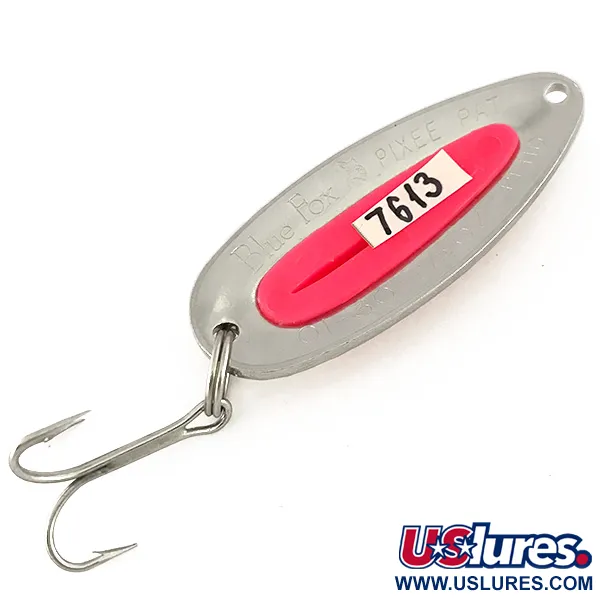 Vintage Blue Fox Pixee UV, 1/2oz Hammered Nickel / Pink fishing spoon #7613