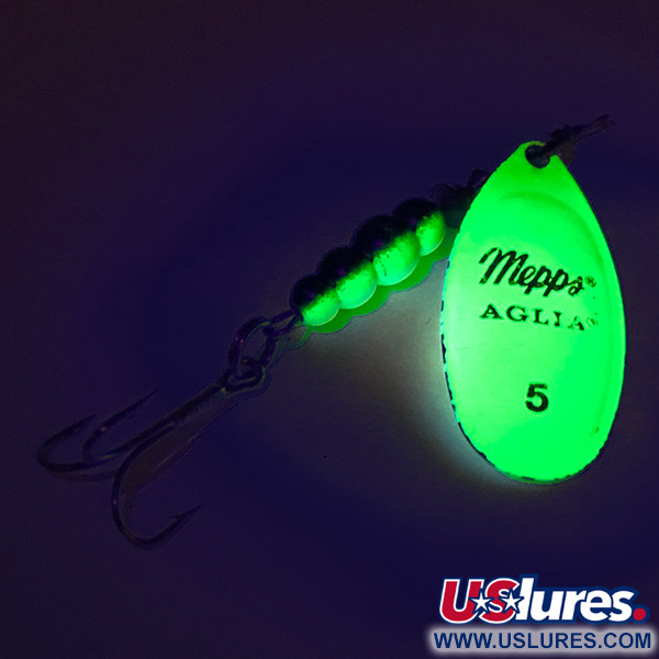 Vintage Mepps Aglia 5 Fluo UV, 1/2oz Chartreuse spinning lure #7621