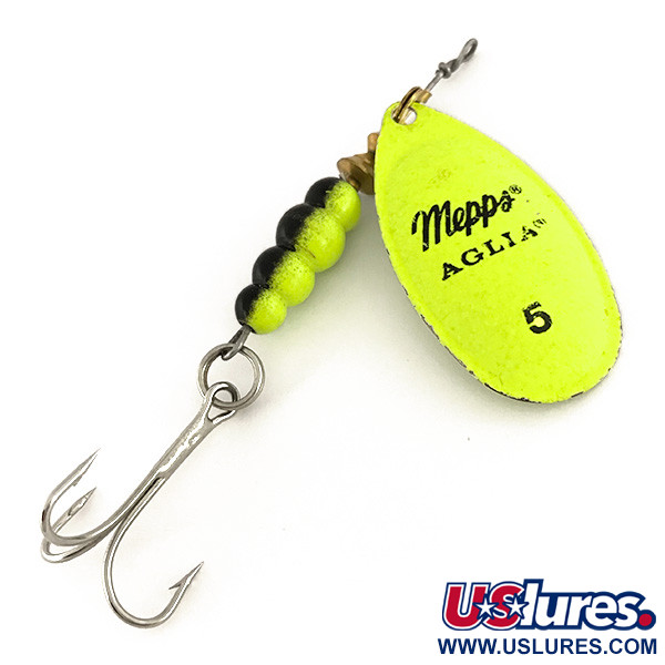 Vintage   Mepps Aglia 5 Fluo UV, 1/2oz Chartreuse spinning lure #7621