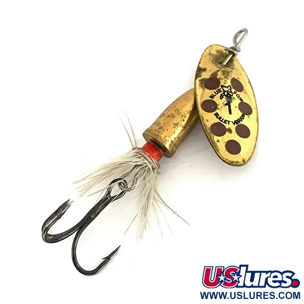 Vintage Blue Fox Bullet Vibrax 1 Foxtail, 3/16oz Brass spinning lure #7627