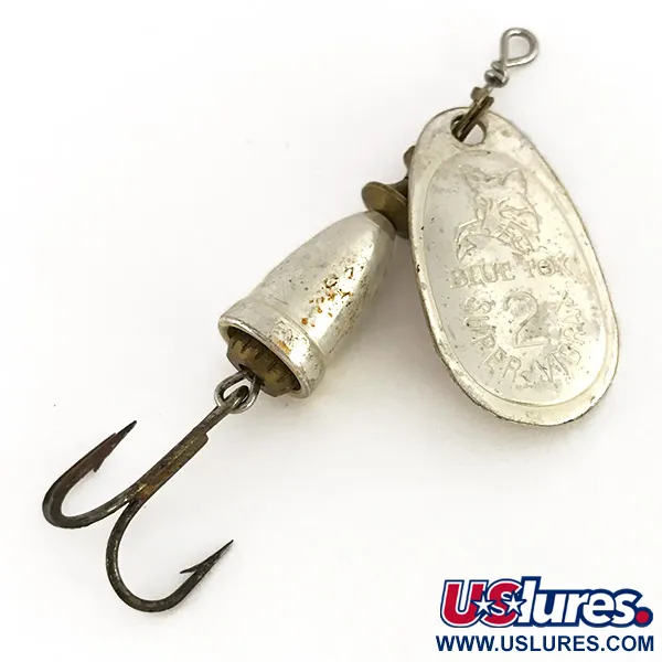 Vintage Blue Fox Super Vibrax 2, 3/16oz Silver spinning lure #7628