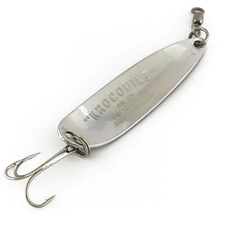 Vintage Luhr Jensen Krocodile Die #5, 3/4oz Nickel / Blue fishing spoon #7630