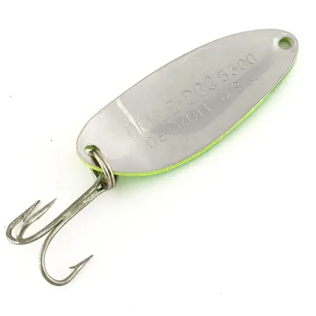 Eppinger Dardevle Devle Dog 5300 UV, 1/3oz Yellow / Green / Nickel fishing spoon #7636
