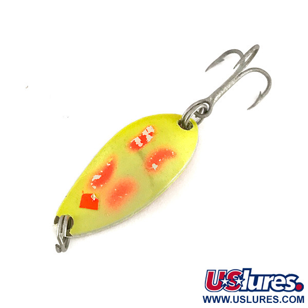 Vintage  Luhr Jensen Little Jewel UV, 3/16oz Yellow / Red fishing spoon #7637