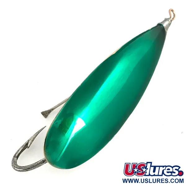 Vintage   Weedless Johnson Silver Minnow, 2/5oz Green / Silver fishing spoon #7683