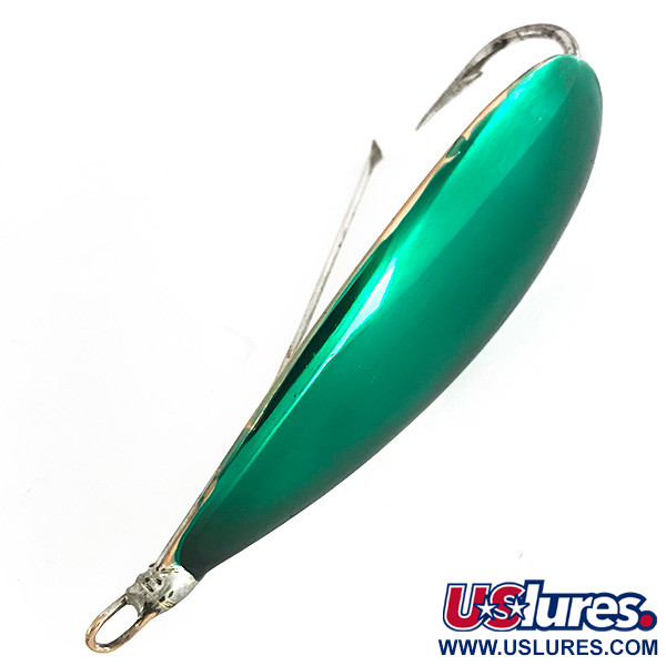 Vintage   Weedless Johnson Silver Minnow, 2/5oz Green / Silver fishing spoon #7683