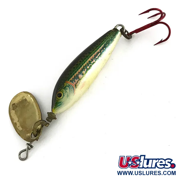 Vintage Blue Fox Vibrax Minnow Spin 1, 1/8oz Gold spinning lure #7686
