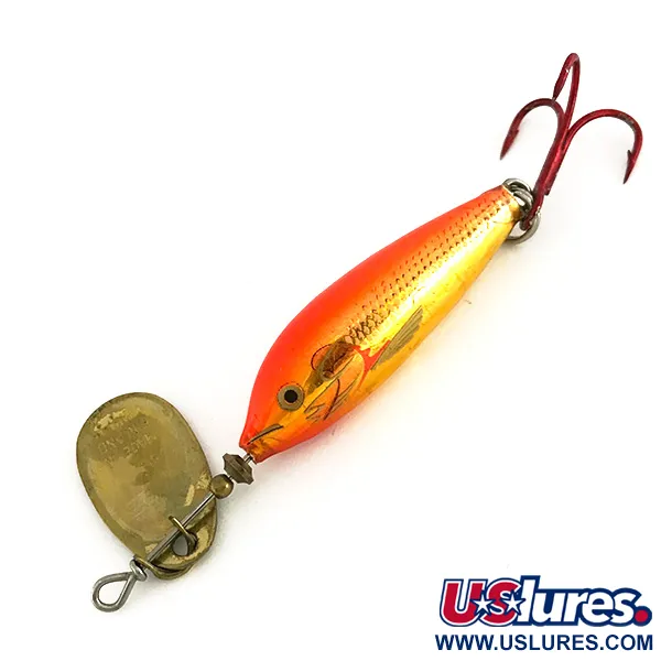 Vintage Blue Fox Vibrax Minnow Spin 1 UV, 1/8oz Orange / Gold spinning lure #7687