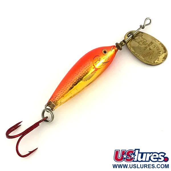 Vintage Blue Fox Vibrax Minnow Spin 1 UV, 1/8oz Orange / Gold spinning lure #7687