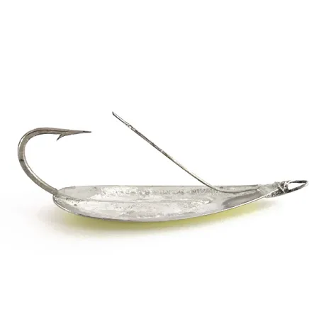 Vintage Weedless Johnson Silver Minnow UV, 2/5oz Silver / Chartreuse / UV Glow in UV light, Fluorescent fishing spoon #7711