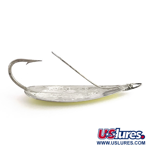 Vintage   Weedless Johnson Silver Minnow UV, 2/5oz Silver / Chartreuse / UV Glow in UV light, Fluorescent fishing spoon #7711