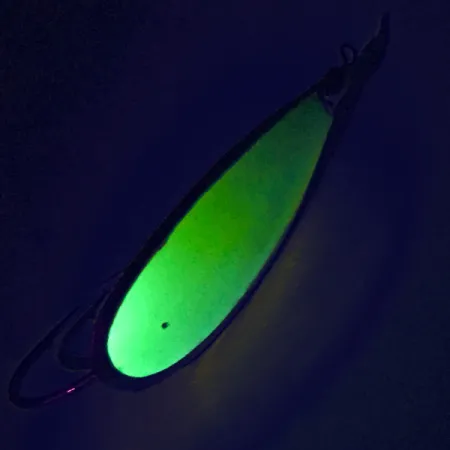Vintage Weedless Johnson Silver Minnow UV, 2/5oz Silver / Chartreuse / UV Glow in UV light, Fluorescent fishing spoon #7711