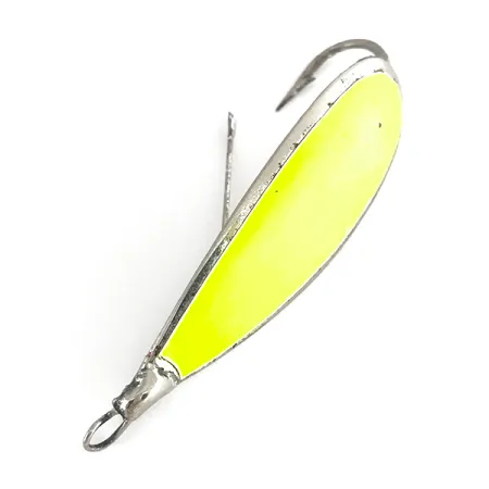 Vintage Weedless Johnson Silver Minnow UV, 2/5oz Silver / Chartreuse / UV Glow in UV light, Fluorescent fishing spoon #7711