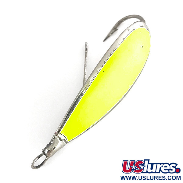 Vintage   Weedless Johnson Silver Minnow UV, 2/5oz Silver / Chartreuse / UV Glow in UV light, Fluorescent fishing spoon #7711