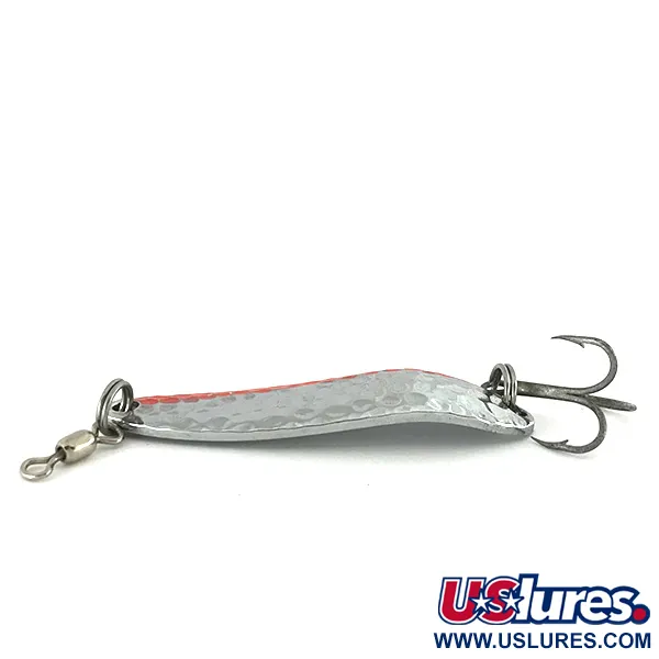 Vintage Luhr Jensen Krocodile Die #3 UV, 1/3oz Hammered Nickel / Red fishing spoon #7735