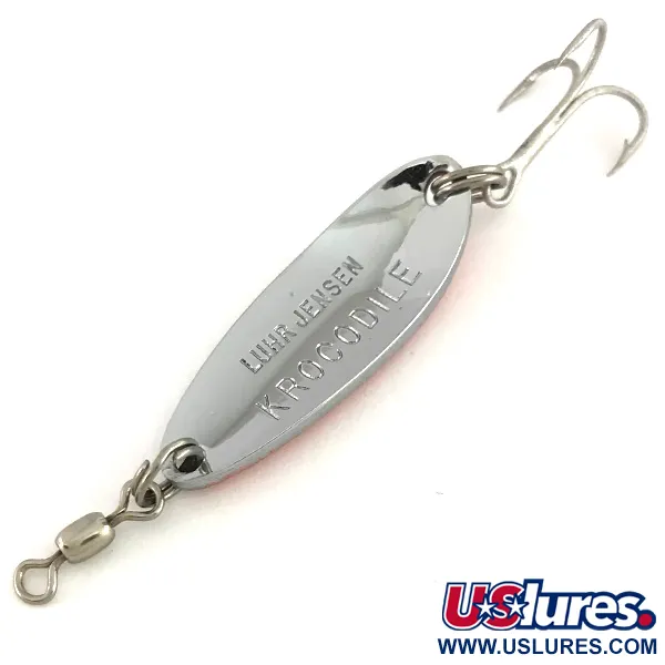 Vintage Luhr Jensen Krocodile UV, 1/3oz Hammered Nickel / Red fishing spoon #7764
