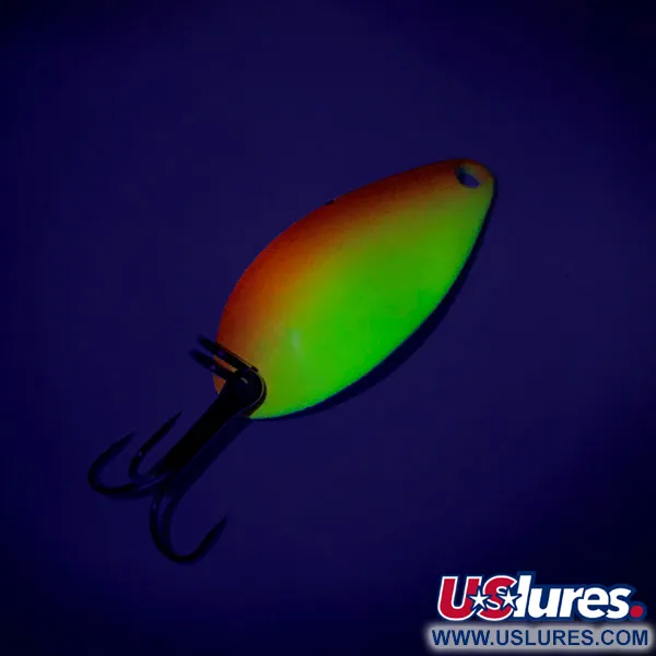 Vintage Seneca Little Cleo UV, 3/16oz Yellow / Orange / Nickel fishing spoon #7782