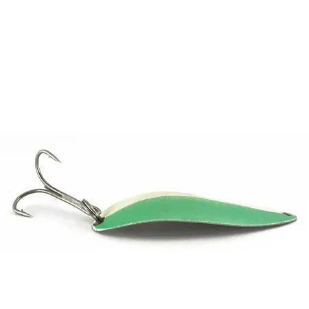Vintage Seneca Little Cleo (Hula Girl) trolling spoon Glow , 3/16oz White / Green / Nickel fishing spoon #7785