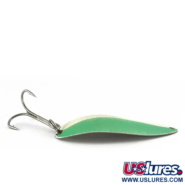 Vintage Seneca Little Cleo (Hula Girl) trolling spoon Glow , 3/16oz White / Green / Nickel fishing spoon #7785