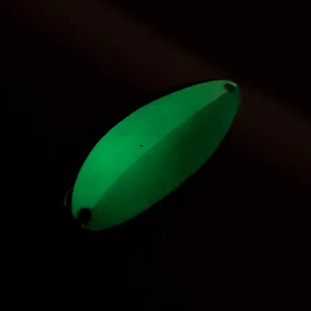 Vintage Seneca Little Cleo (Hula Girl) trolling spoon Glow , 3/16oz White / Green / Nickel fishing spoon #7785