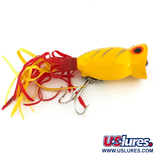 Vintage Fred Arbogast Hula Popper, 1/4oz Yellow fishing lure #7810
