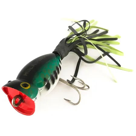 Vintage Fred Arbogast Hula Popper, 1/4oz Green Tiger fishing lure #7820