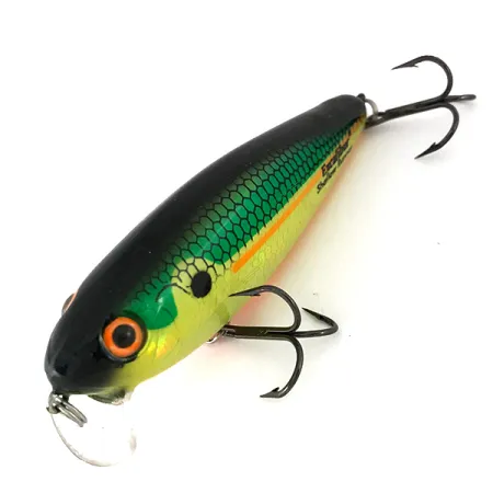 Vintage Heddon Excalibur Shallow Runner Bill Dance Swim'N Image, 2/5oz Gold / Green fishing lure #7829