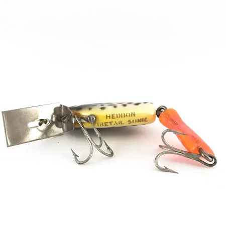 Vintage Heddon FIRETAIL SONIC series #395, 1/3oz WHITE Spotted COACHDOG fishing lure #7840