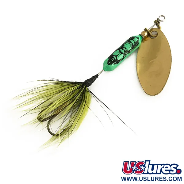 Vintage  Yakima Bait Worden’s Original Rooster Tail, 1/8oz Gold / Green spinning lure #7883