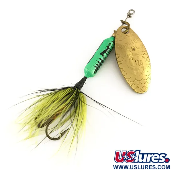 Vintage  Yakima Bait Worden’s Original Rooster Tail, 1/8oz Gold / Green spinning lure #7883