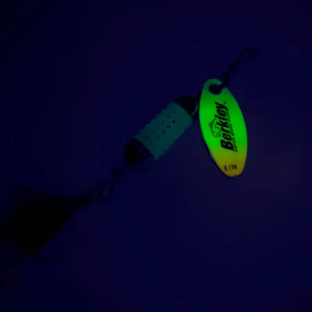 Vintage Berkley scent vent UV, 3/32oz Fluorescent Yellow UV Glow in UV light, Fluorescent spinning lure #7886
