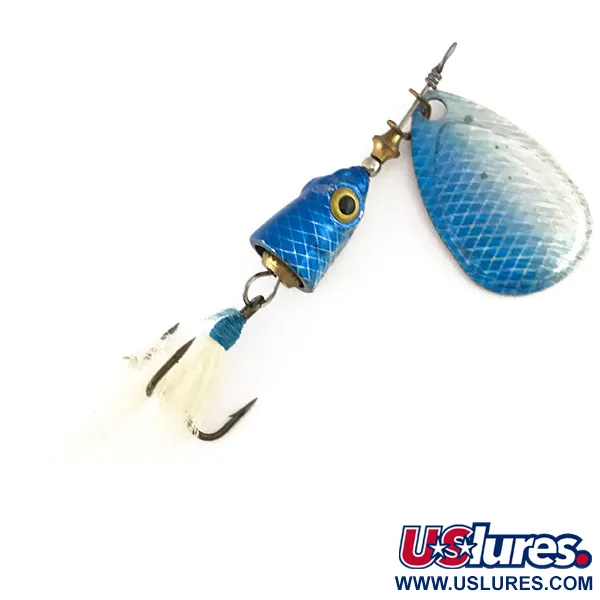 Vintage Blue Fox Vibrax Shallow, 3/16oz Rainbow Blue spinning lure #7890