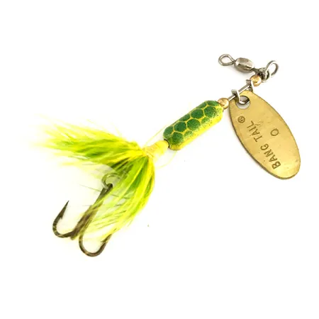 Vintage Luhr Jensen Bang Tail 0, 1/8oz Gold / Green spinning lure #7892