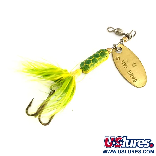 Vintage  Luhr Jensen Bang Tail 0, 1/8oz Gold / Green spinning lure #7892